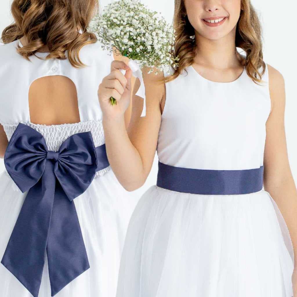 Faixa  e Laço AZUL MARINHO Juvenil Acessório Festa Casamento Batizado Dama Florista REF4236