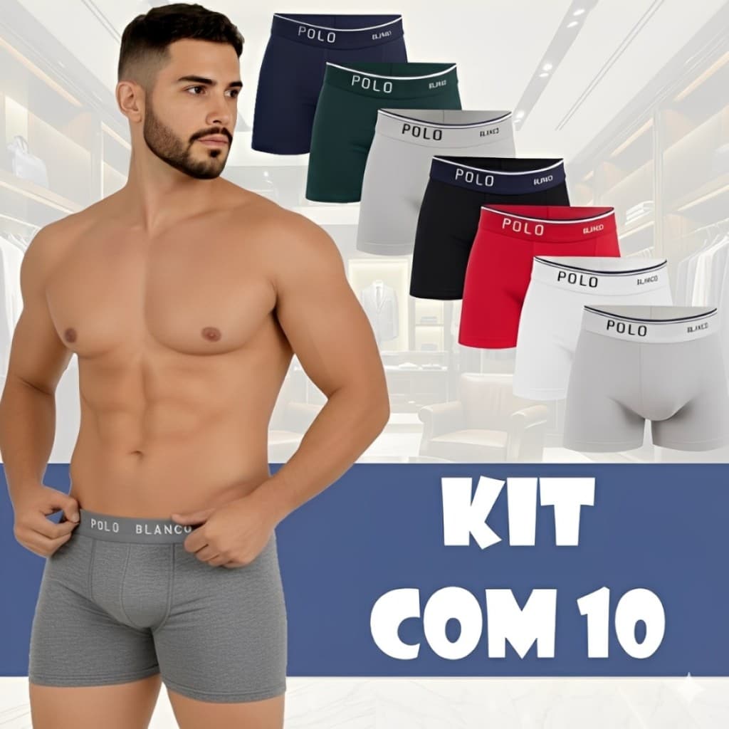 Kit Cueca Masculina Boxer Polo Blanco Sem Costura Conforto Total Microfibra Poliamida Elastano