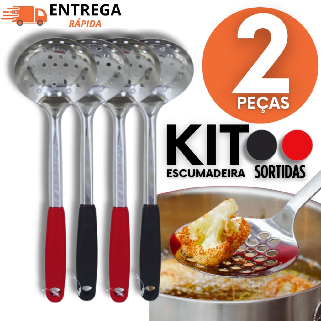 Escumadeira 29,8cm Inox Linha Black Para Frituras Escorrer Alimentos Uso Em Cozinha Profissional
