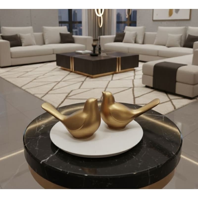 Pássaros Decorativos + bandeja redonda  Premium – Esculturas Birdies Luxo Enfeite Mesa de Centro e Estante
