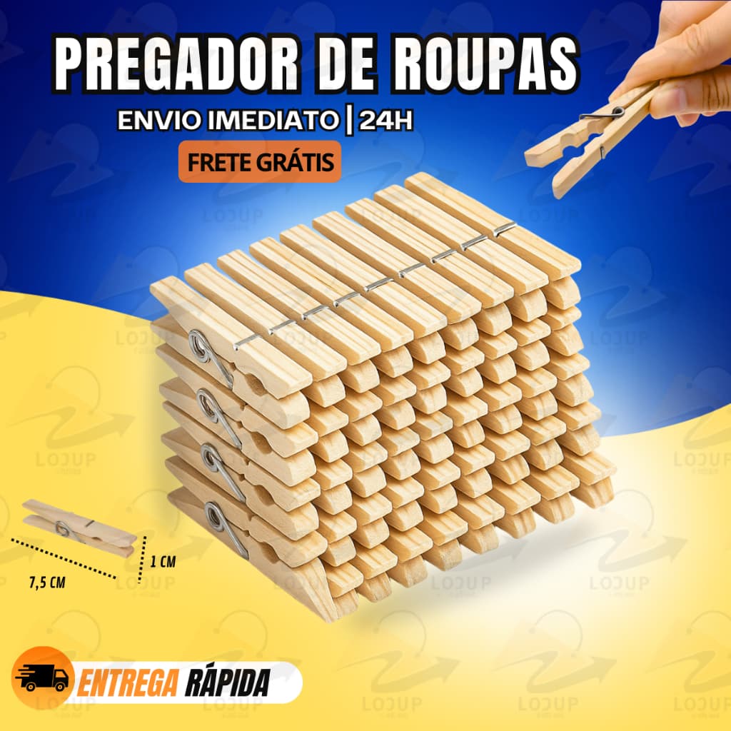 Kit com até 120 Pregador de roupa, Pregadores de Madeira Resistente Pacote com Prendedores PrendeBem