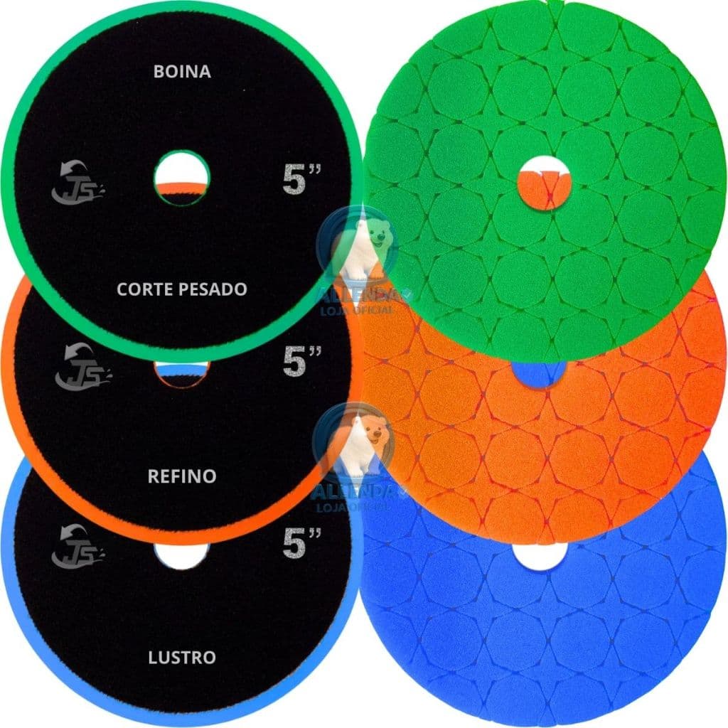 Kit 3 Boina 5 Polegadas Polimento Automotivo Corte Pesado Verde Refino Laranja Lustro Azul Politriz