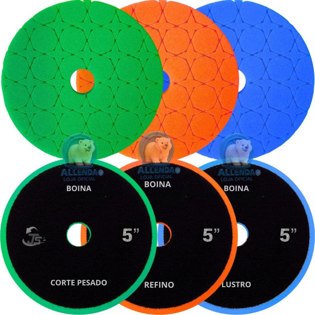 Kit Boina 5 Polegadas Polimento Automotivo Corte Pesado Refino Lustro Politriz Roto Orbital Rotativa