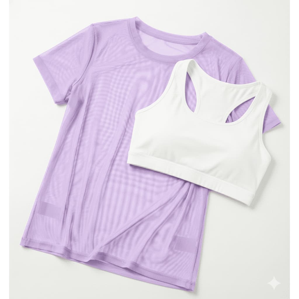 Kit Blusa Feminina Transparente de Tule Manga Curta Camiseta Para Treino Academia Elegante