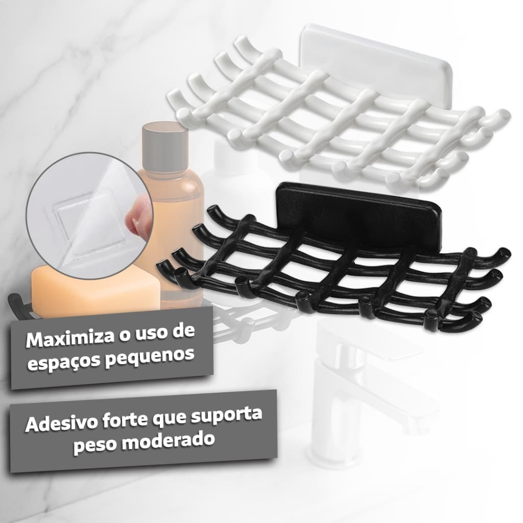 Suporte Multiuso com Ganchos Adesivo Parede – Organizador Banheiro Lavanderia