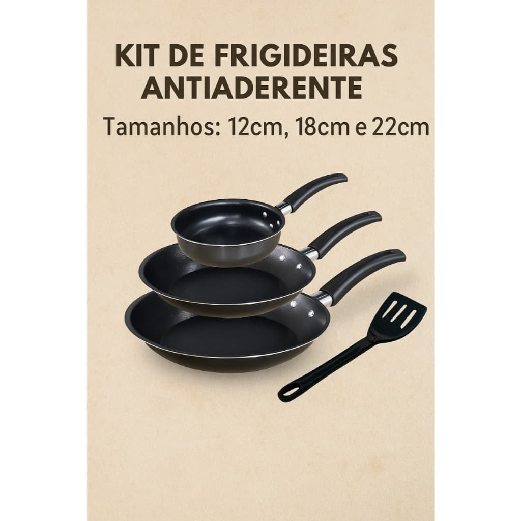 3 Frigideira Antiaderente Teflon 5 Camadas Antiaderente Com Espátula LILIHVARIEDADES