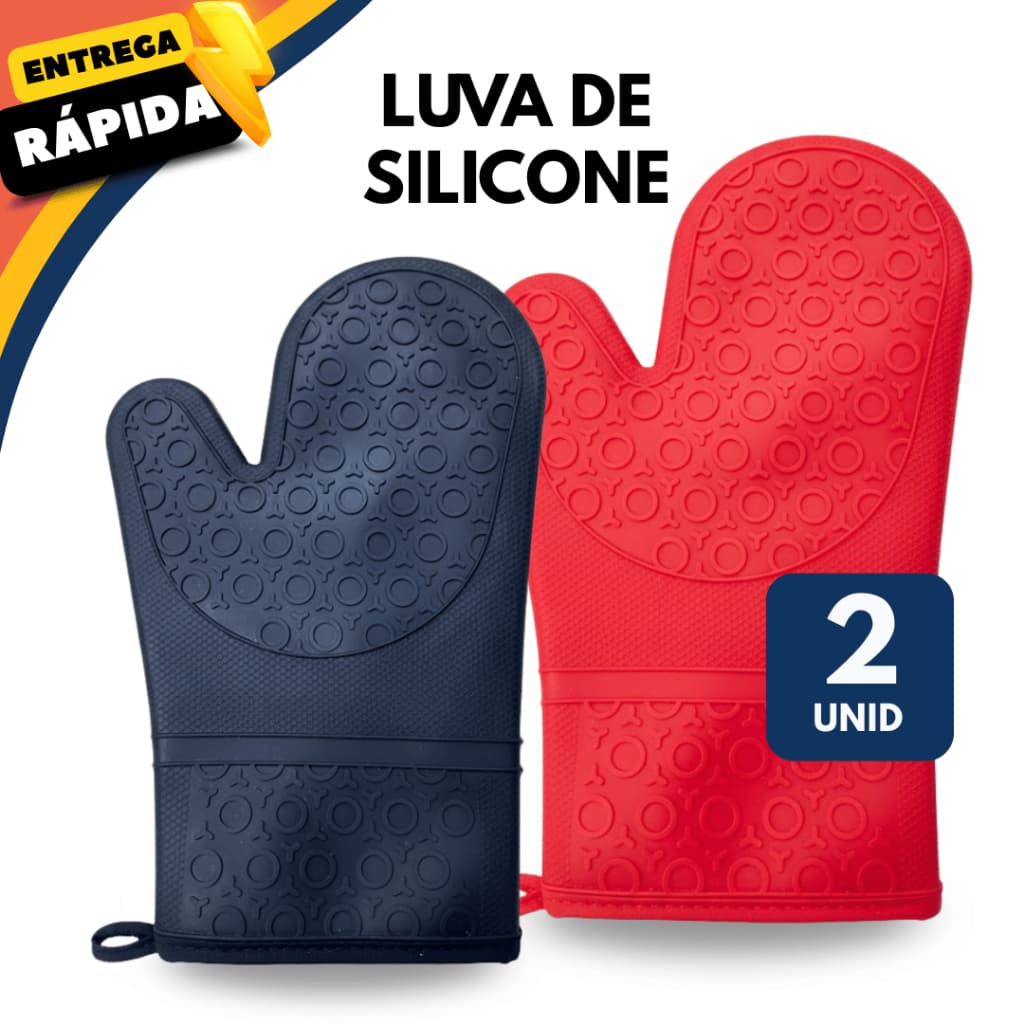 Kit 2 Luva Térmica De Forno E Fogão Para Cozinha Em Silicone Com Forro Resistente