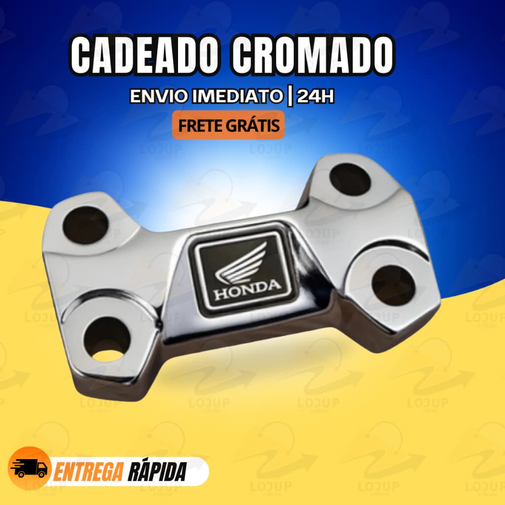 Cadeado Mancal Mesa Mesinha de Guidao Titan Fan Start Cg Cargo 125/150/160 CROMADA LISA + ADESIVO
