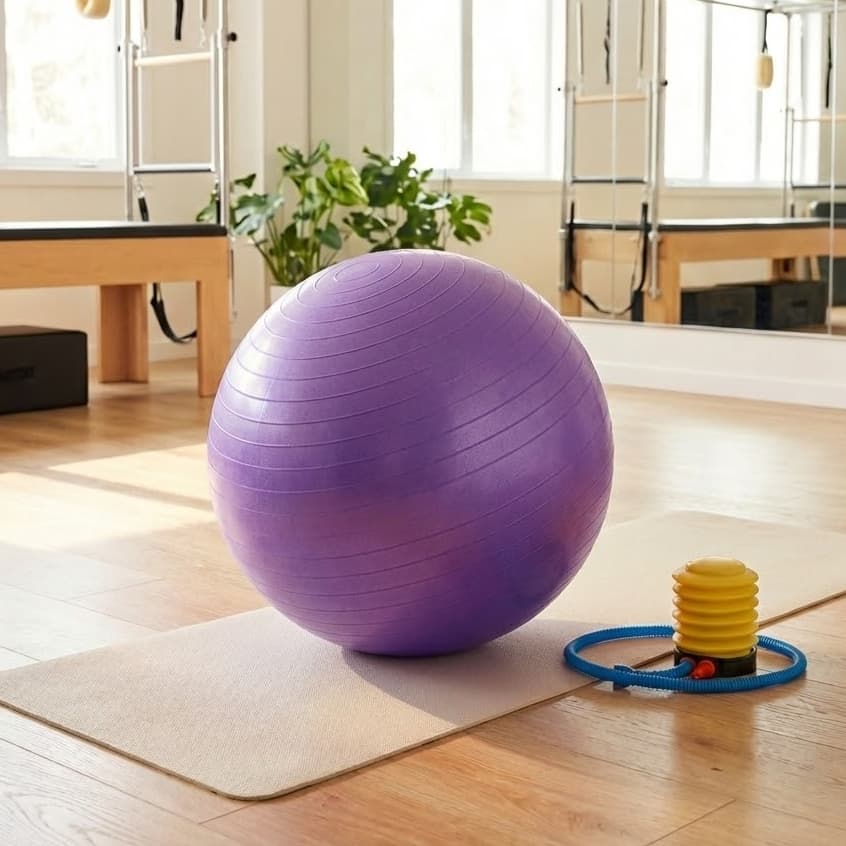 Bola de Pilates 65 cm com Bomba de Pé para Fisioterapia, Yoga e Academia Roxo