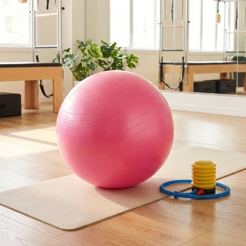 Bola de Pilates 65 cm com Bomba de Pé para Fisioterapia, Yoga e Academia Rosa