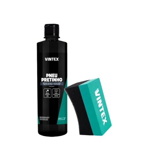 Pneu Pretinho Automotivo Brilhante 500ml  + Aplicador Curvo para Pneus VINTEX