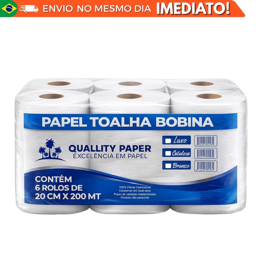 Toalha Bobina papel  200m 6 rolos Branco para dispenser de papel toalha rolo13