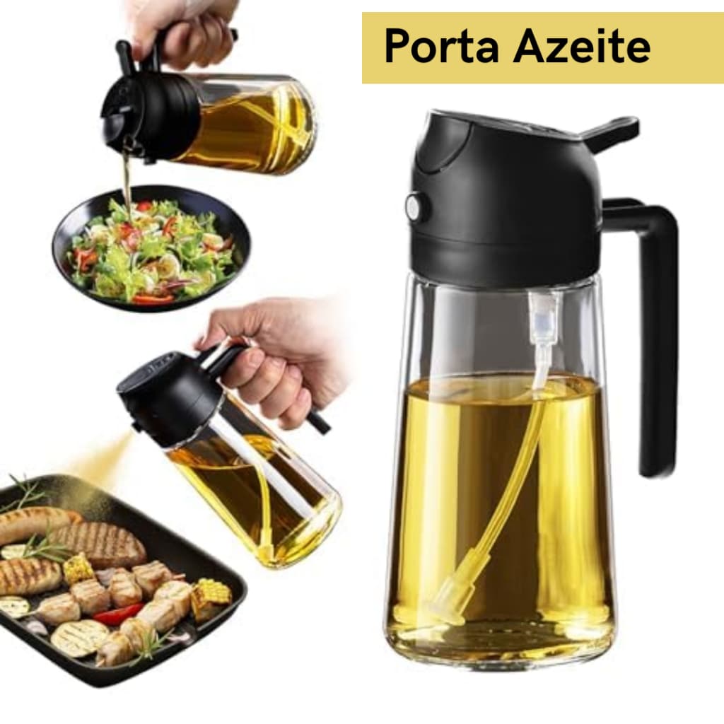 Porta Azeite Óleo Vinagre 2 em 1 Dispenser Borrifador Milano Vidro 450ml - Preto