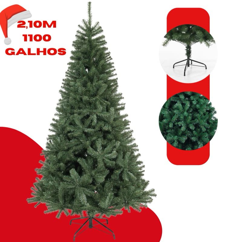 Árvore de Natal 2,1m + BRINDE Pinheiro Verde Luxo com 1100 Galhos Densa e Cheia para Decoração