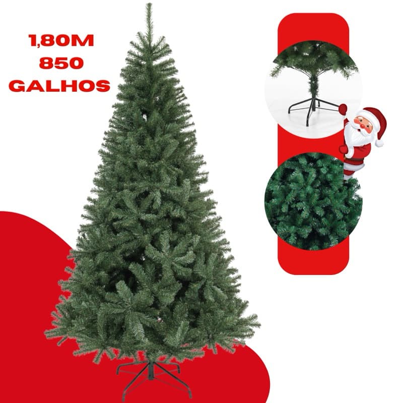 Árvore de Natal 1,8m + BRINDE Pinheiro Verde Luxo com 850 Galhos Densa e Cheia para Decoração
