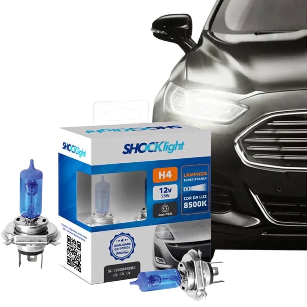 Par Lampada Shocklight Halogena Super Branca H4 12v 60/55w
