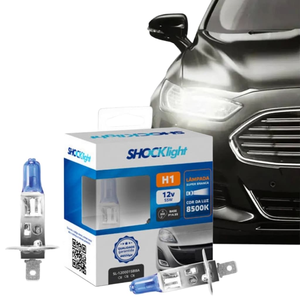 Par Lampada Shocklight Halogena Super Branca H1 12v 55w