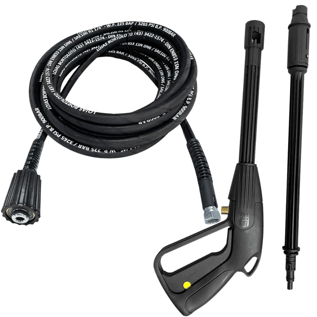 Kit Pistola e Mangueira Trama de Aço Alta Pressão p/ Lavadora Karcher Série K3 / K5 e HD585