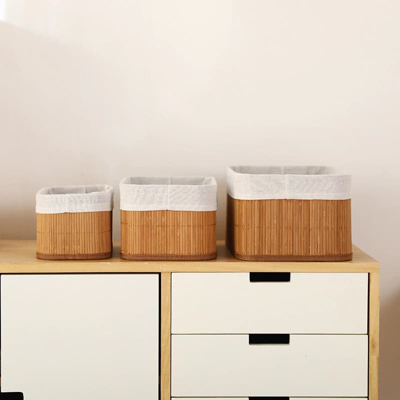 Kit 3 Cesto Organizador em Bambu ou Conjunto 3 Cesto Organizador Multiuso em Bambu