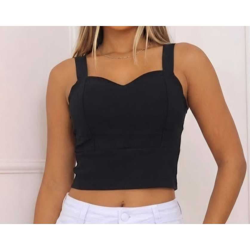 CROPPED FEMININO BENGALINE  COM BOJO E ZÍPER NAS COSTAS  ALÇA LARGA