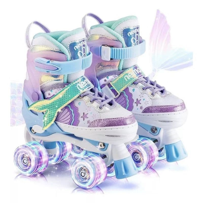 Patins Infantil Quad Infantil com Luzes LED nas Rodas Ajustáveis