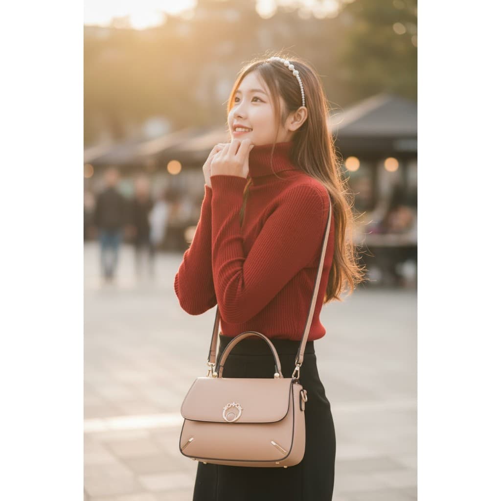 Bolsa feminina elegante LaytonVivian Edição Prestígio: Estilo coroa chinês múltiplos compartimentos