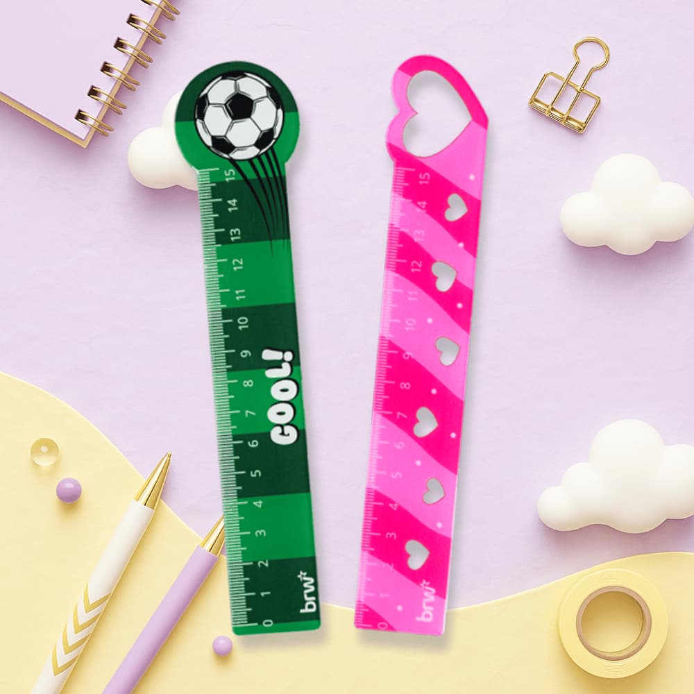 Régua Plástica 15cm BRW Funny | Escolar | Futebol ou Coração