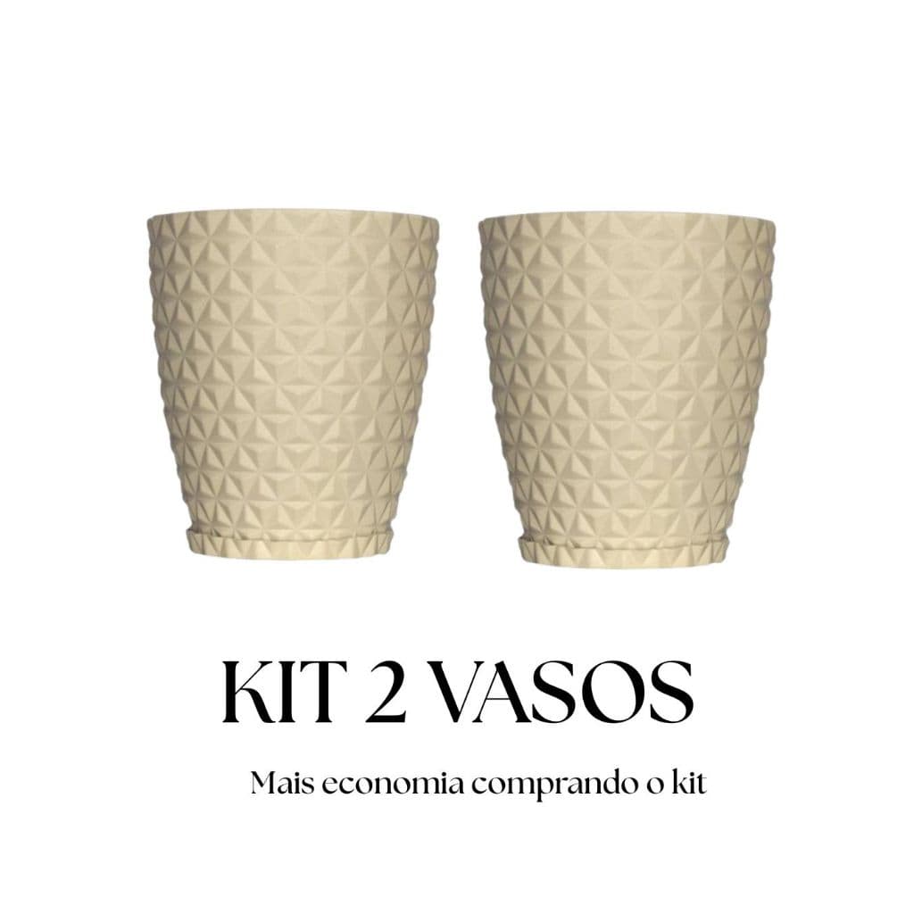 Kit 2 Vasos Polietileno Para Plantas Jardim Sala Luxo Diamante Bojo P Com Prato