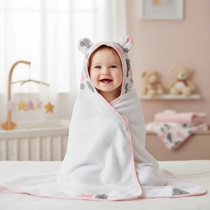 Toalha De Banho Felpuda Para Bebê com Capuz