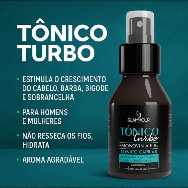 Tônico Capilar Turbo Acelera o Crescimento e Fortalecimento do Cabelo Barba e Sobrancelhas
