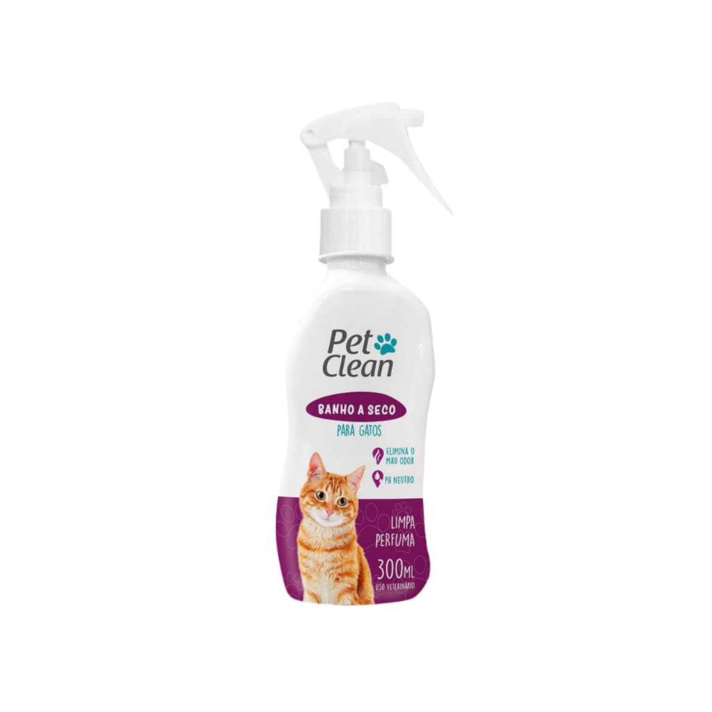Banho a Seco Para Gatos Pet Clean 300ml Limpa Perfuma pH Neutro Elimina Mau Odor