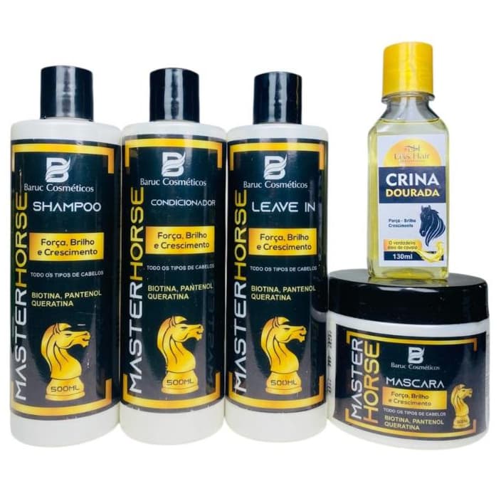 Kit Para Crescimento Capilar MasterHorse com Óleo de Crina Dourada Liss Hair e Baruc Cosméticos