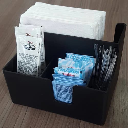 Porta Guardanapos e Sachês Coza Casual Preto 14x10,6x9,4 cm para Restaurante, Lanchonete e Mesa