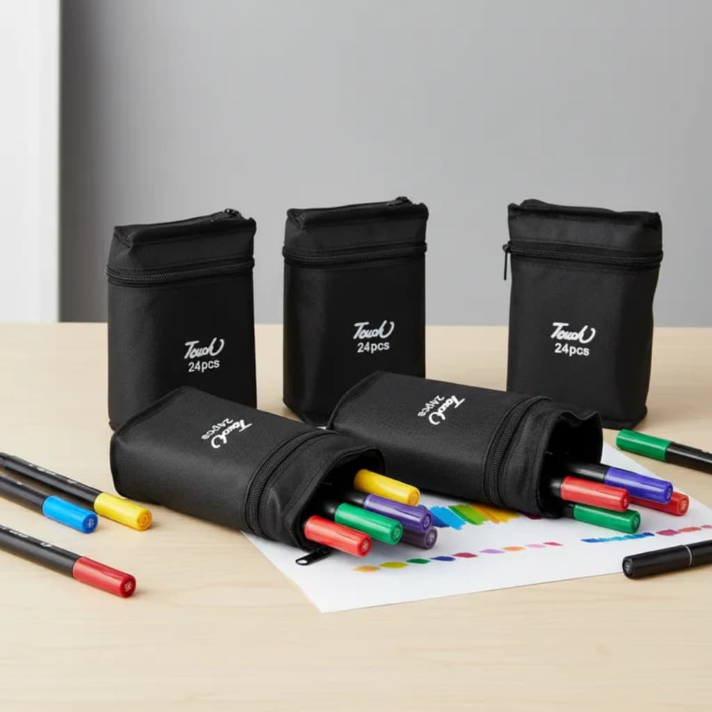 Kit 5 Estojos Canetas Touch 24 Cores Marcadores Ponta Dupla
