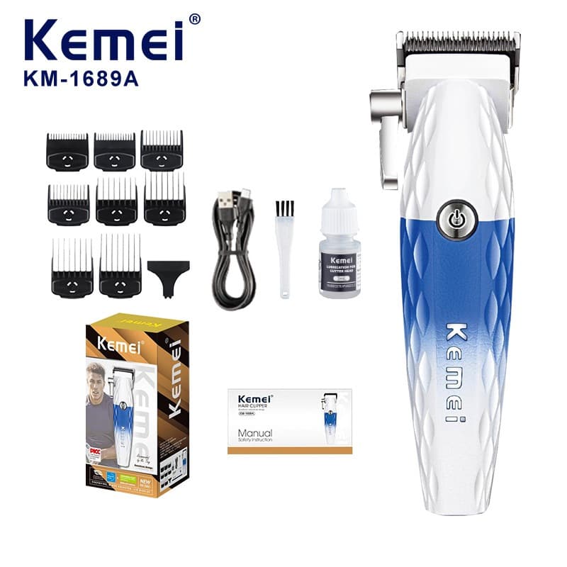 KM-1689A  Máquina de Cortar Cabelo 10W 8800RPM 110v/220v Bivolt 2500mAh Kemei Alavanca Catraca PRO