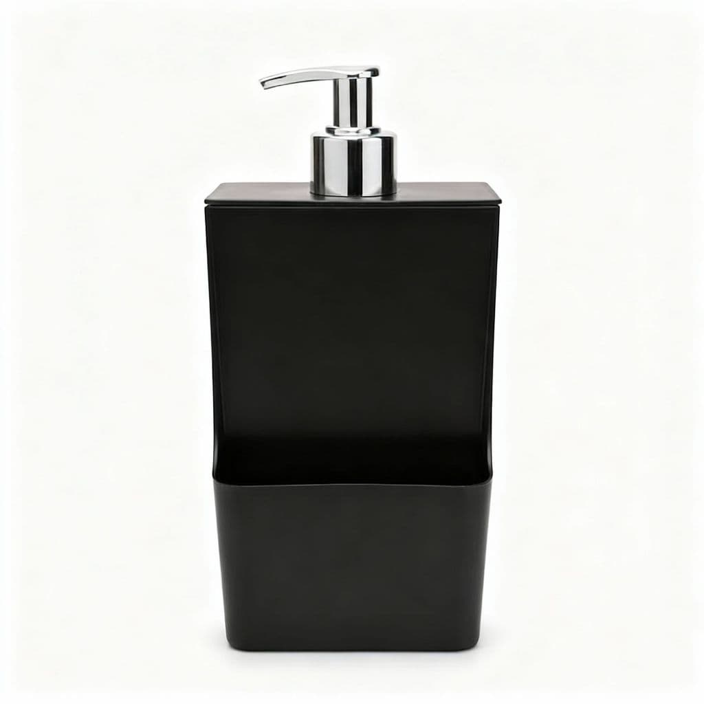Porta Detergente 2 em 1 Preto 550ml | Dispenser com Suporte para Esponja • Cozinha Organizada