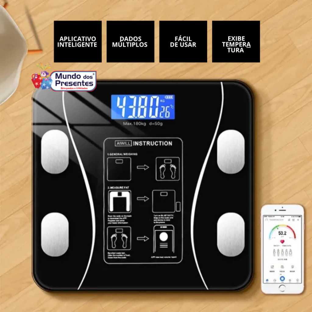 Balança Digital Bioimpedancia Bluetooth Corporal Até 180kg Resultado Pelo Celular Profissional