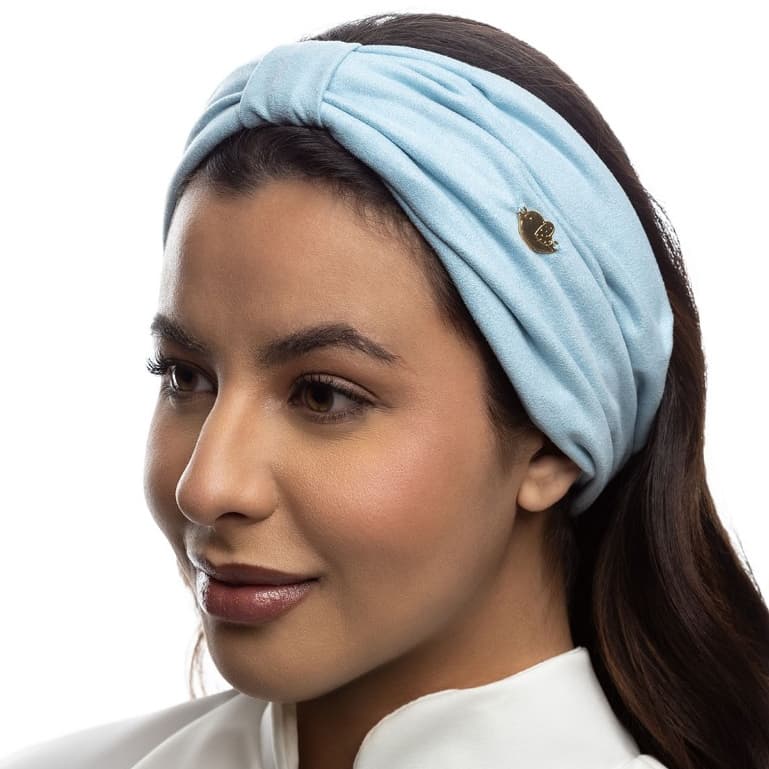 Faixa de Cabelo 2 em 1 Turbante Malha Suede Azul Tiffany
