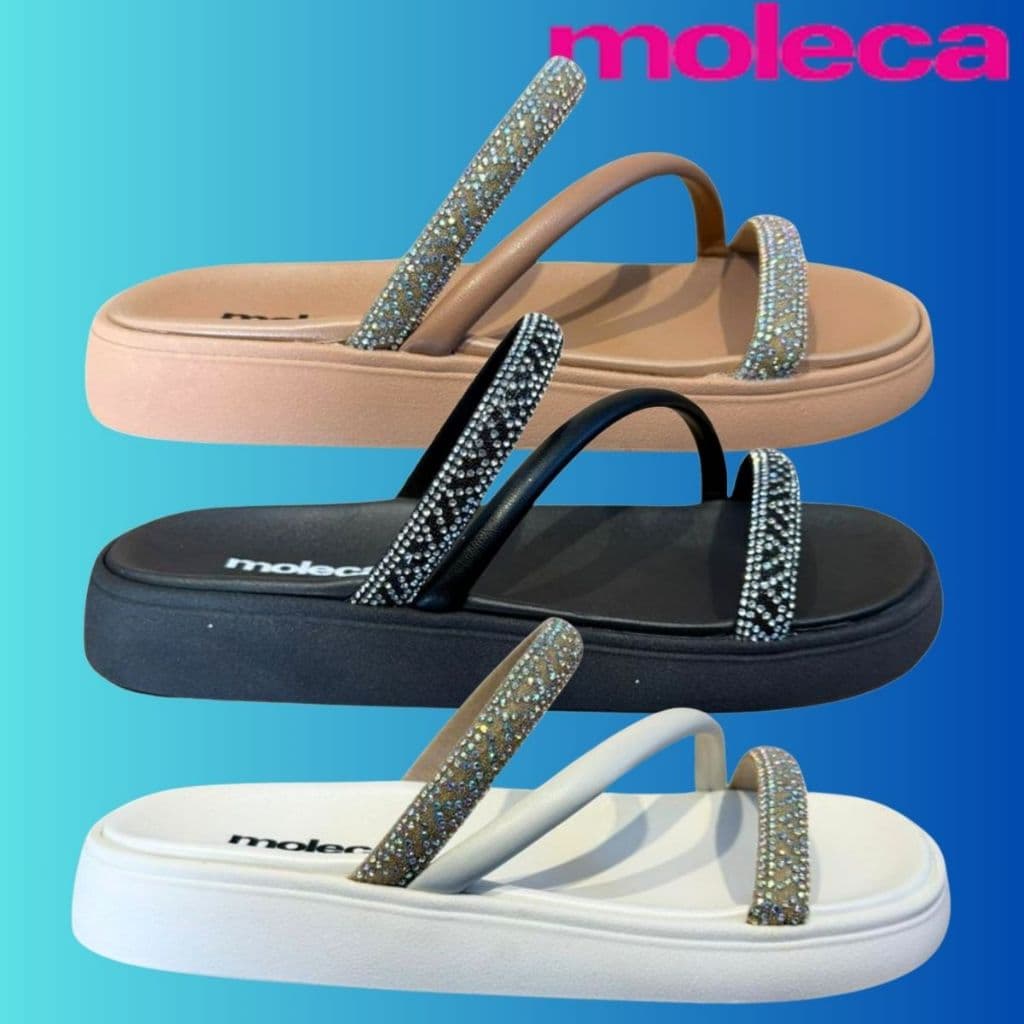 Sandália Papete Feminina Moleca Brilho Strass Luxo Sandália Original Chinelo Calce Fácil