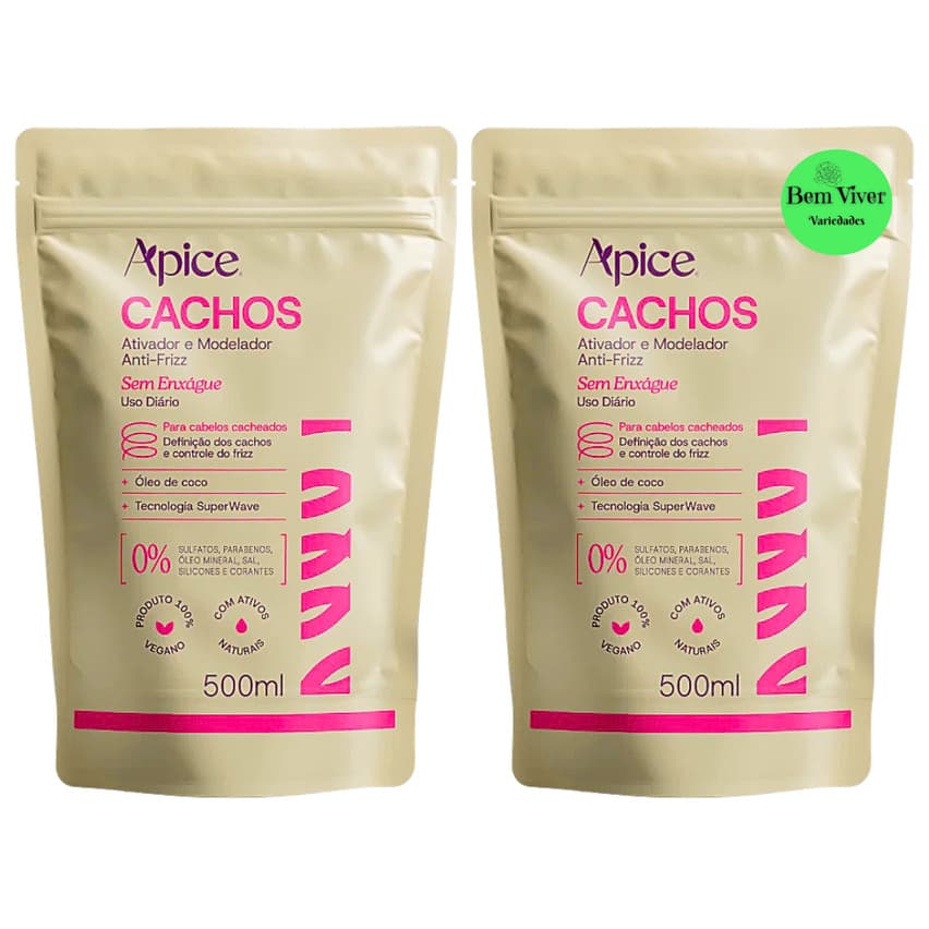 Kit Apice Refil Cachos Ativador e Modelador Anti-Frizz 500ml - 2 Refis