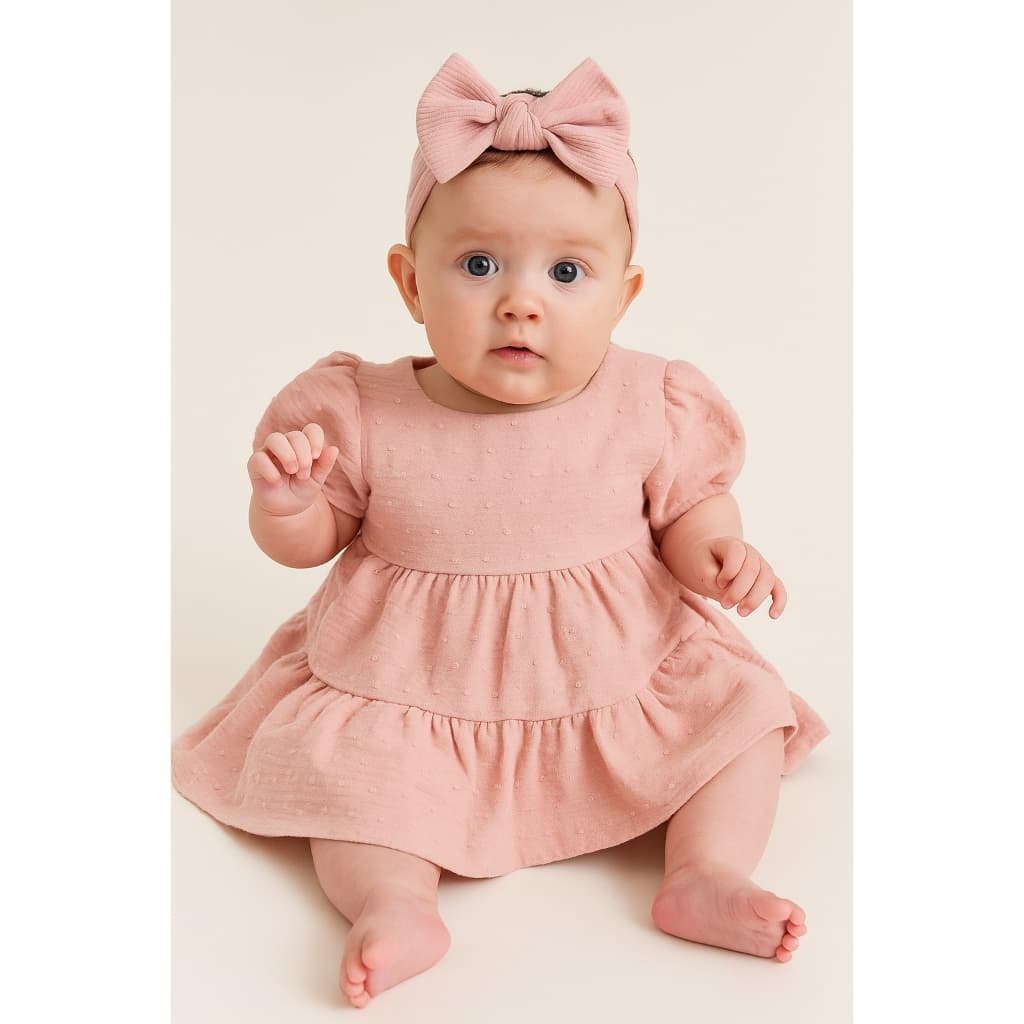 Vestido Bebê Manga Curta Texturizado Din Don Verão Tam. P