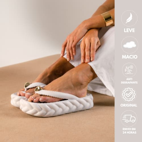Chinelo EVVA Premium Trançado com Detalhe Dourado | Plataforma Confortável | Várias Cores