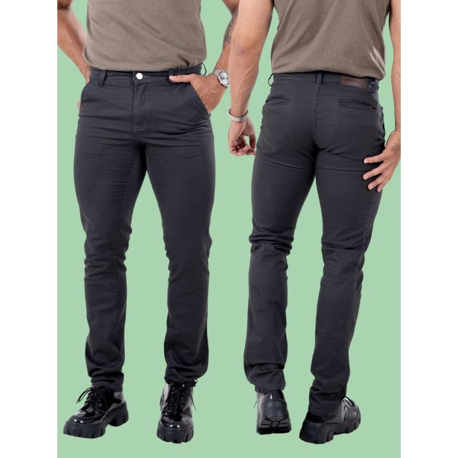 Calça Social Masculina Brim Chumbo Slim Premium Confortável Cintura Média E Bolsos Funcionais