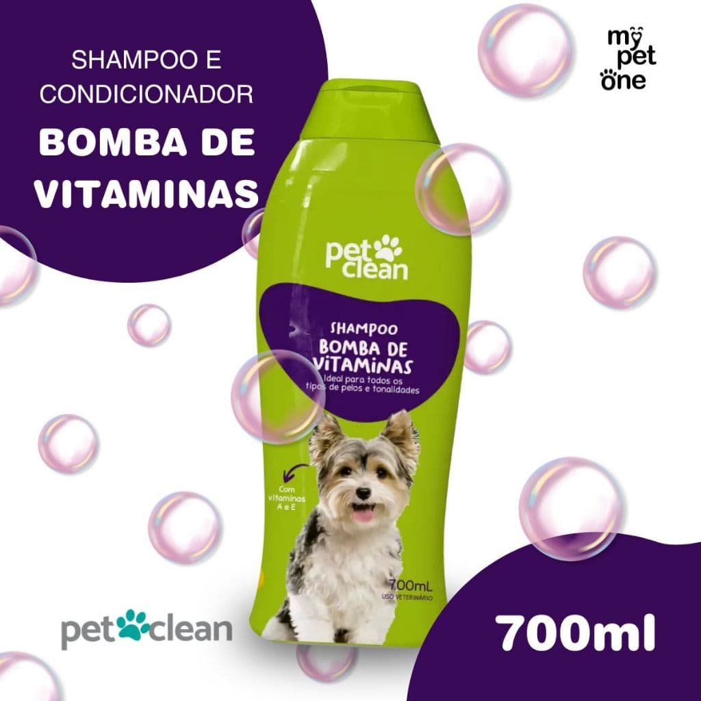 Shampoo 700ml Bomba de Vitamina + Queratina p/ Cães e Gatos - Pet Clean