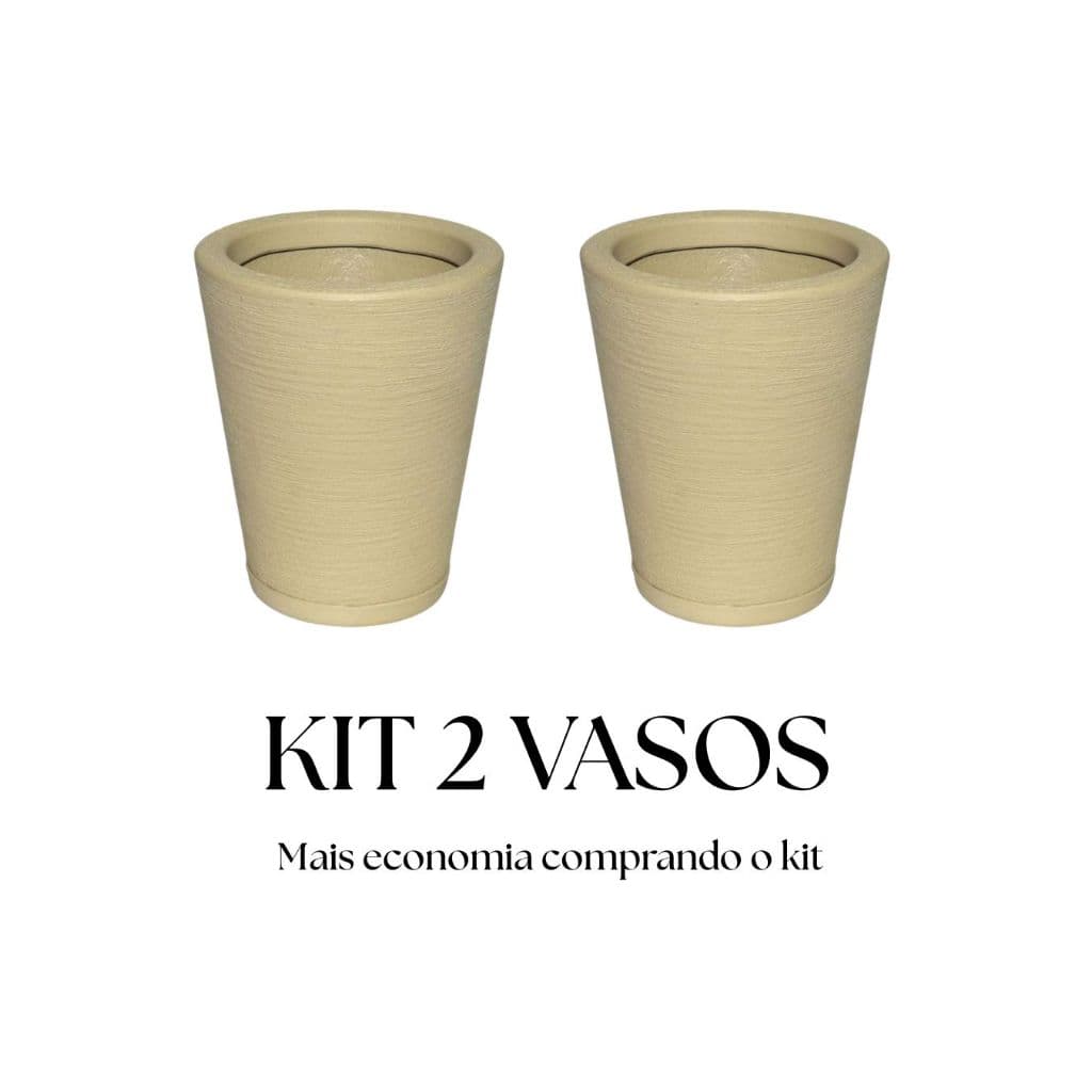 Kit 2 Vasos para Planta Decorativo Cone Redondo Escovado N°1 Luxo Moderno com Prato