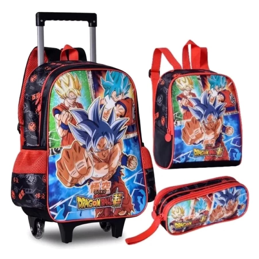 Kit Mochila Goku Dragon Ball Super + Estojo + Lancheira
