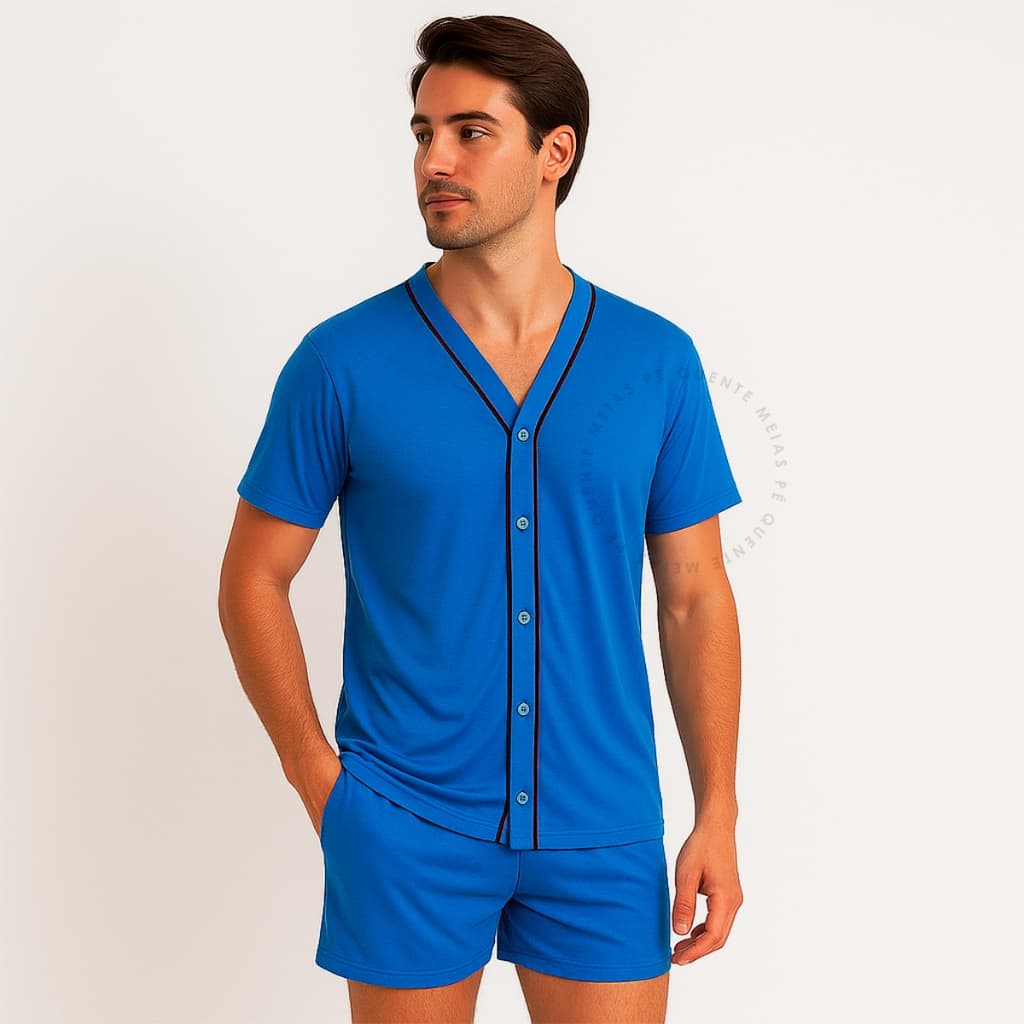 Pijama Masculino Cirúrgico Botão Meia Manga Aberto Peitoral Malha Premium Confortável Cores Sortidas
