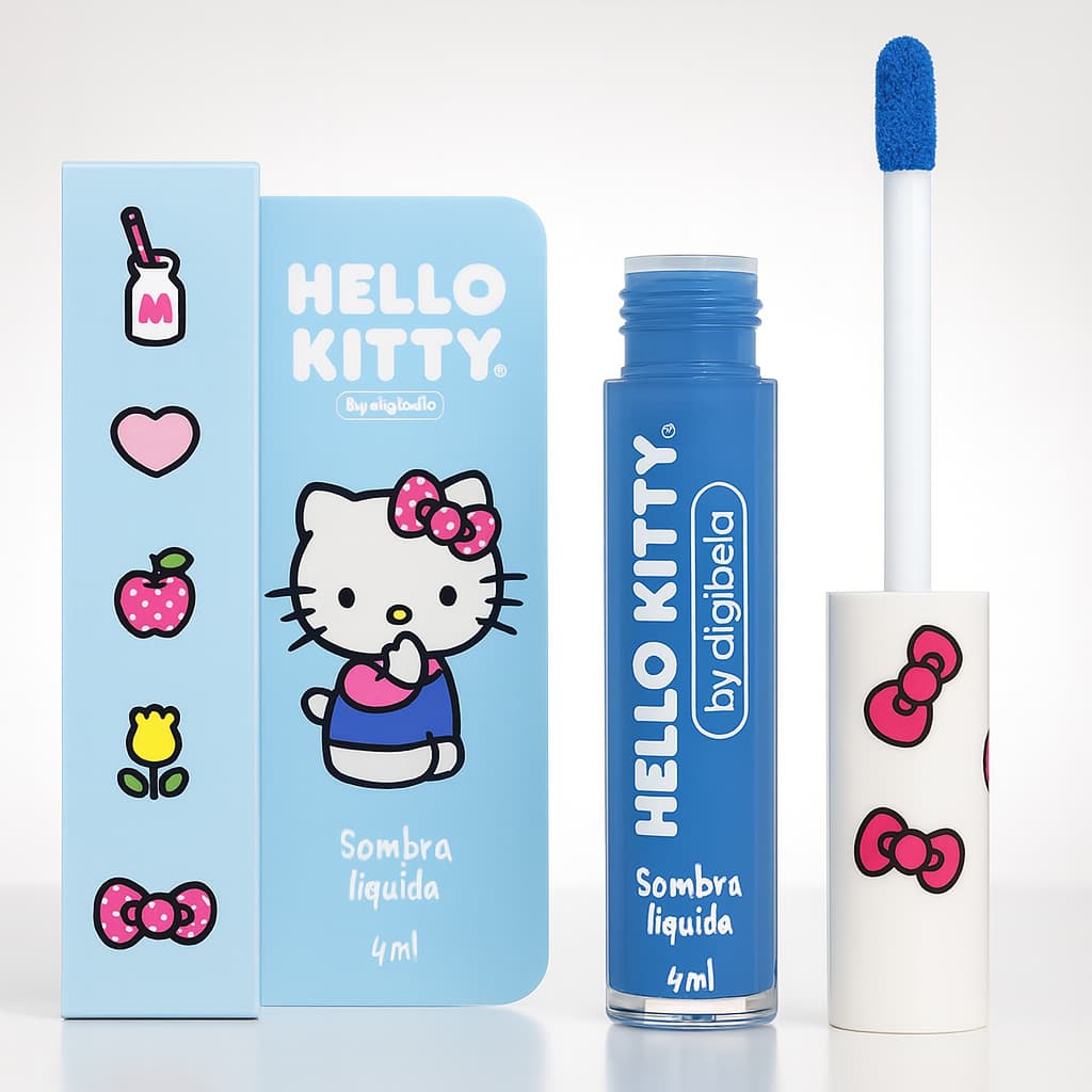 Sombra Líquida Azul Colorida Infantil Cintilante Hello Kitty Para Os Olhos 4ml