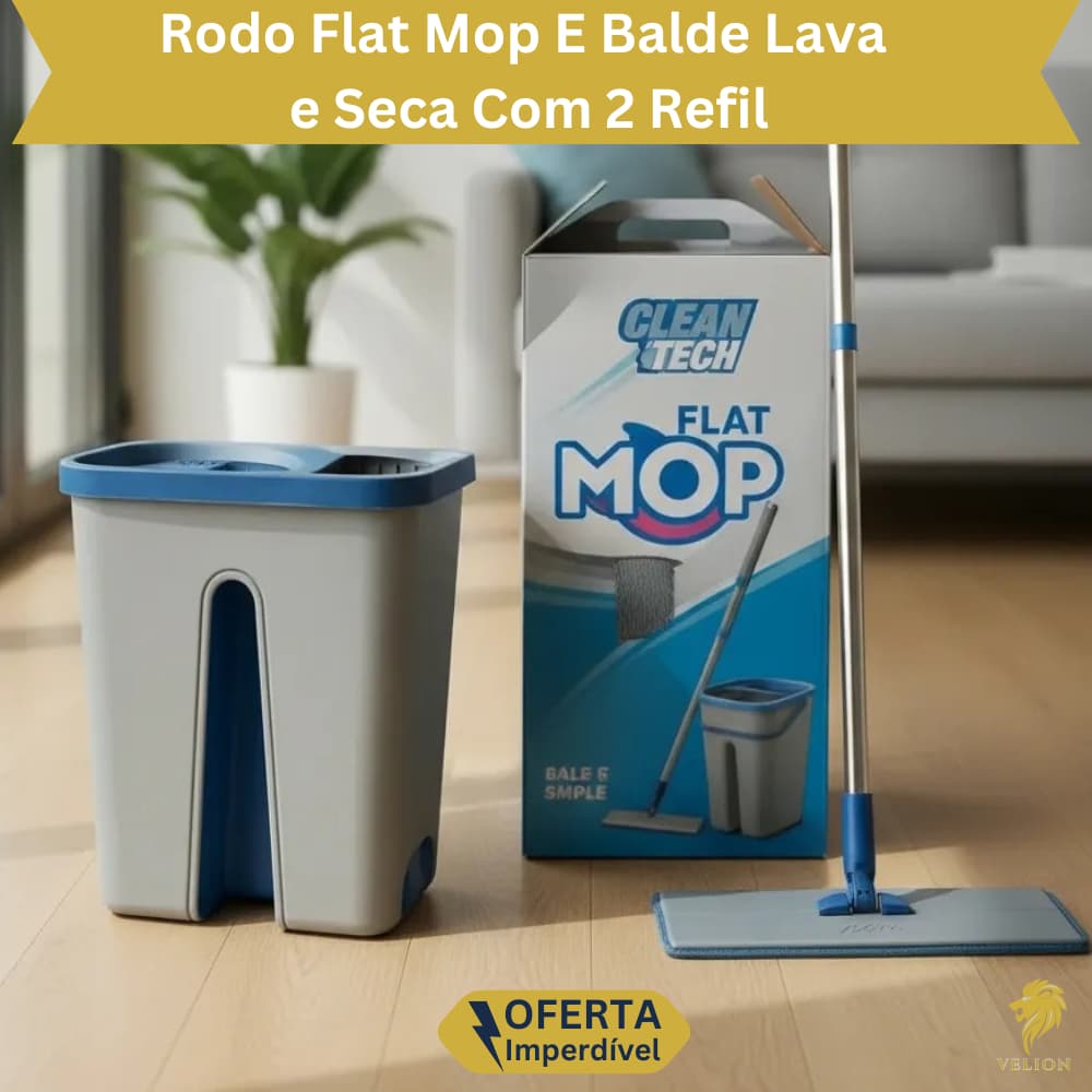 Mop Esfregão Rodo Flat Giratório 360 Com Balde + 2 Refils