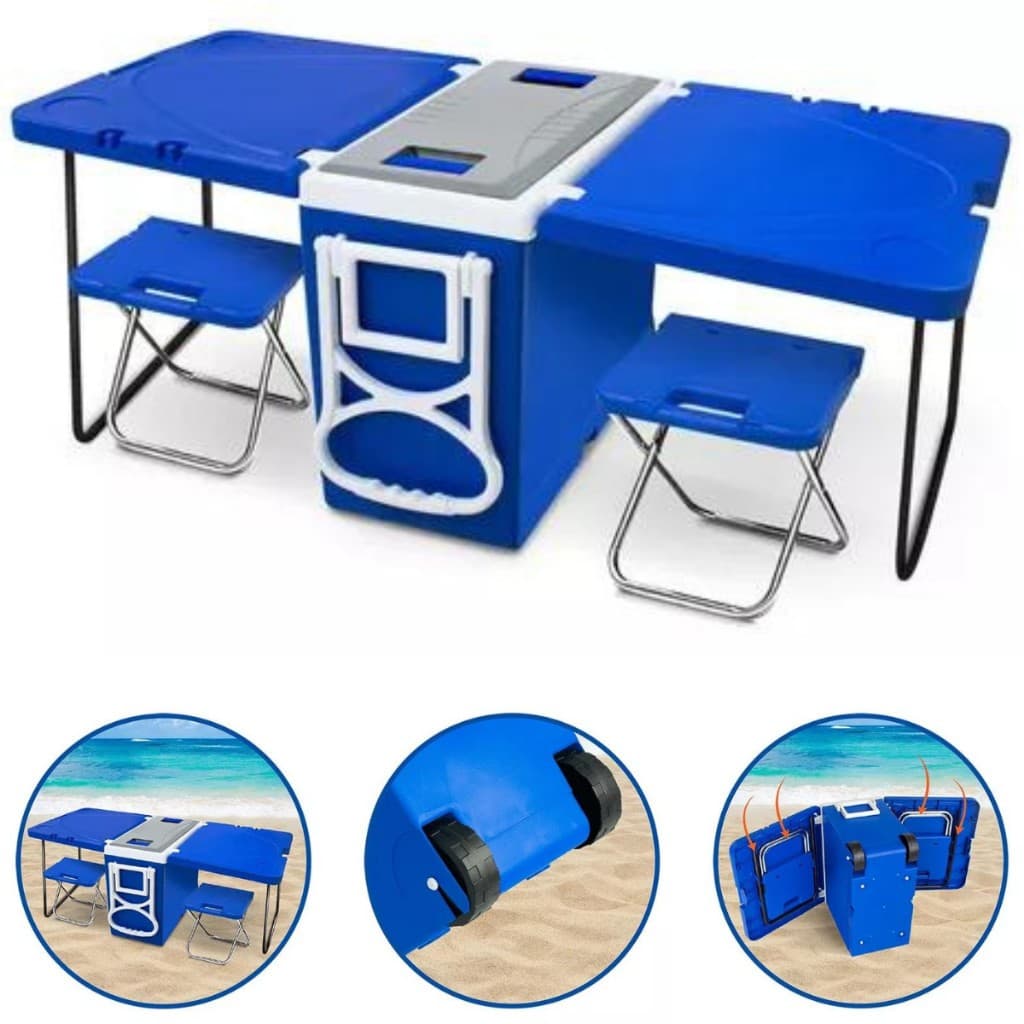 Caixa Térmica 32 Lts 3 Em 1 E 5 Em 1 Com Mesa E Cadeira Praia Camping